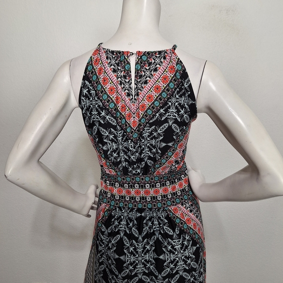 B. Calm Black Muti Keyhole Floral Boho Romantic Halter Neck Maxi Dress Size XL - Picture 8 of 13